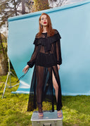 Black Shoulder  lace   chiffon dress  93509