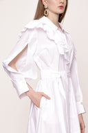 White Ruffled neck shirt dress 93510
