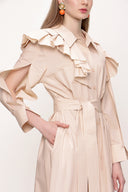 Beige Ruffled neck shirt dress 93510