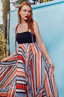 Striped Pleated spaghetti straps maxi dress  93512