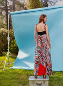 Striped Pleated spaghetti straps maxi dress  93512