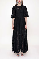 Black Laced ruffled maxi lace dress 93513