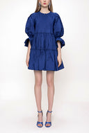 Navy Blue Rib detail Pleated short dress 93518