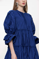 Navy Blue Rib detail Pleated short dress 93518