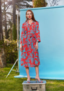 Red Patterned Binding shirt  dress  93529