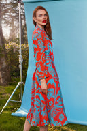 Red Patterned Binding shirt  dress  93529