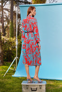 Red Patterned Binding shirt  dress  93529