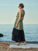 Green Sleeveless Ruffled linen dress 93541