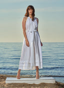 White Sleeveless lace-up wide cut dress  93542