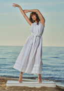 White Sleeveless lace-up wide cut dress  93542