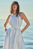 White Sleeveless lace-up wide cut dress  93542