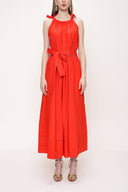 Red Sleeveless lace-up wide cut dress  93542