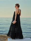 Black Ruffled wide cut lace dress 93555