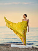 Yellow Ruffled wide cut lace dress 93555