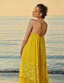 Yellow Ruffled wide cut lace dress 93555