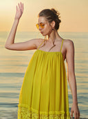 Yellow Ruffled wide cut lace dress 93555