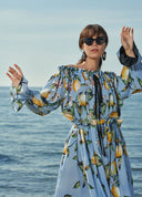 Patterned Shoulder  elastic wide cut dress  93557