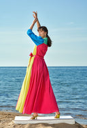 Mixed Colors Balloon sleeve shirt dress 93560