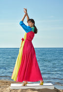 Mixed Colors Balloon sleeve shirt dress 93560