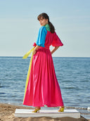 Mixed Colors Balloon sleeve shirt dress 93560