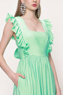 Green Sleeveless ruffled dress 93562
