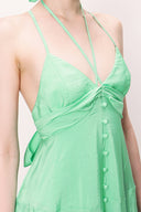 Water green V neck sleeveless dress 93563