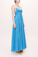 Blue V neck sleeveless dress 93563