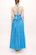 Blue V neck sleeveless dress 93563