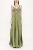 Green V neck sleeveless dress 93563