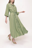 Green Wide cut linen shirt dress 93564