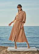 Beige Wide cut linen shirt dress 93564
