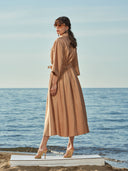 Beige Wide cut linen shirt dress 93564
