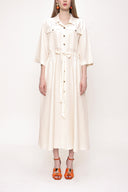 Ecru Wide cut linen shirt dress 93564