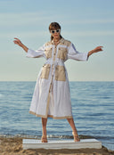 White Beige Snap-fastener detail  dress  93565