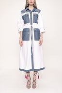 White Blue Snap-fastener detail  dress  93565