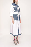 White Blue Snap-fastener detail  dress  93565