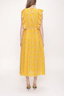Mustard Ruffled sleeveless embroidered dress 93566
