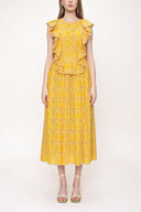 Mustard Ruffled sleeveless embroidered dress 93566