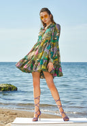 Patterned Pleated mini dress 93567