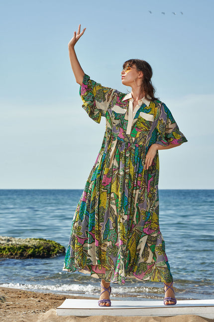Patterned Chiffon maxi dress 93568