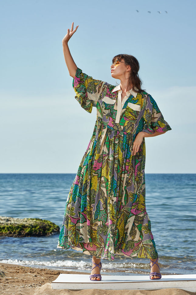 Patterned Chiffon maxi dress 93568