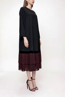 Black Red Pleated loose fit dress 93703