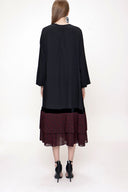 Black Red Pleated loose fit dress 93703