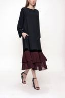 Black Red Pleated loose fit dress 93703