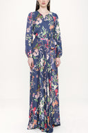 Navy Blue Fitted waist long sleeve  dress  93712