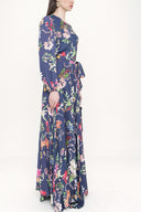 Navy Blue Fitted waist long sleeve  dress  93712