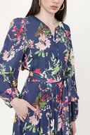 Navy Blue Fitted waist long sleeve  dress  93712