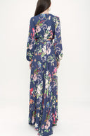 Navy Blue Fitted waist long sleeve  dress  93712