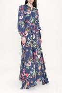 Navy Blue Fitted waist long sleeve  dress  93712