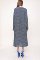 Navy Blue Ecru Pleated neck wide cut dress 93720